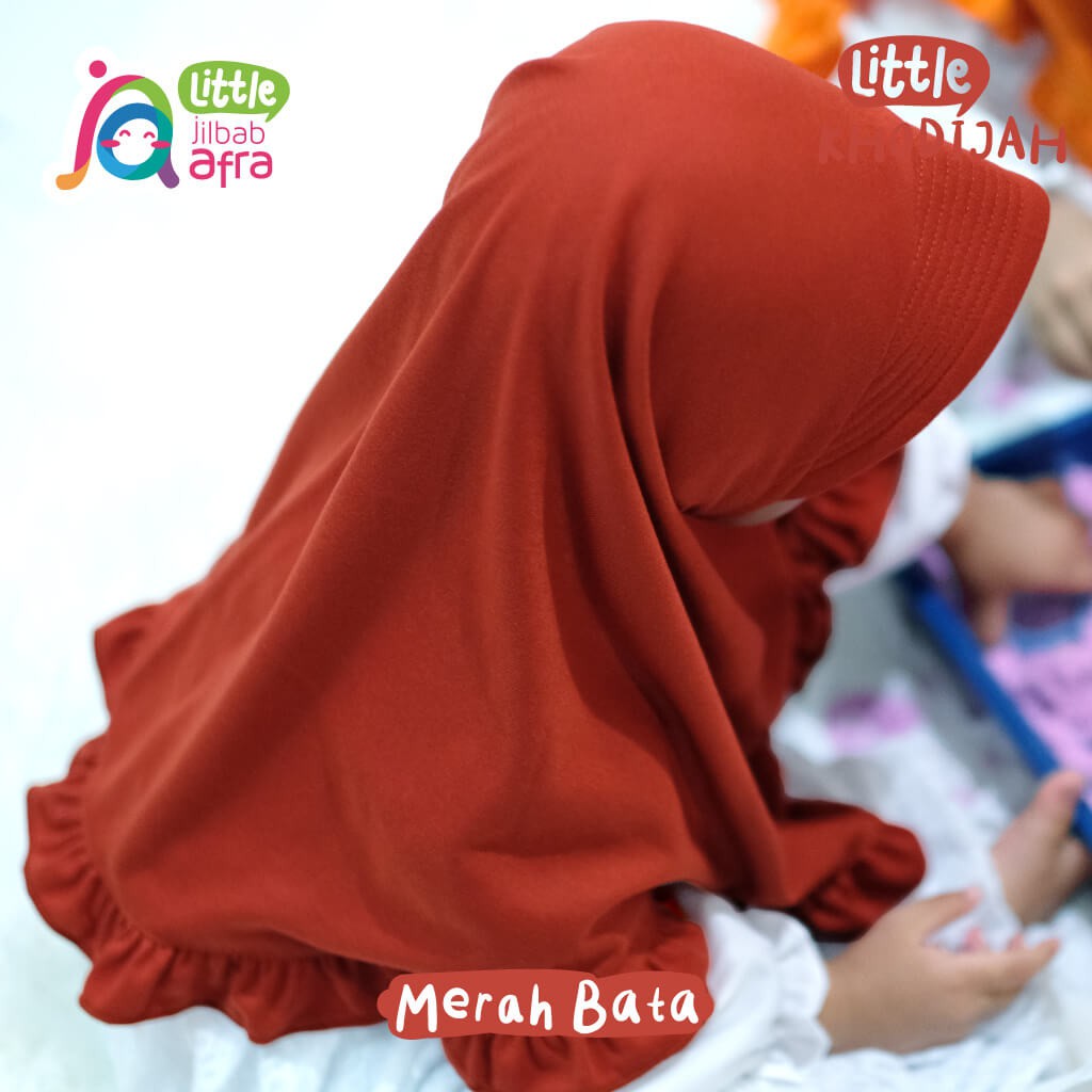 Jilbab Instan Anak Little Khodijah Merah Bata - Little Jilbab Afra - Bahan Kaos, Adem &amp; Lembut