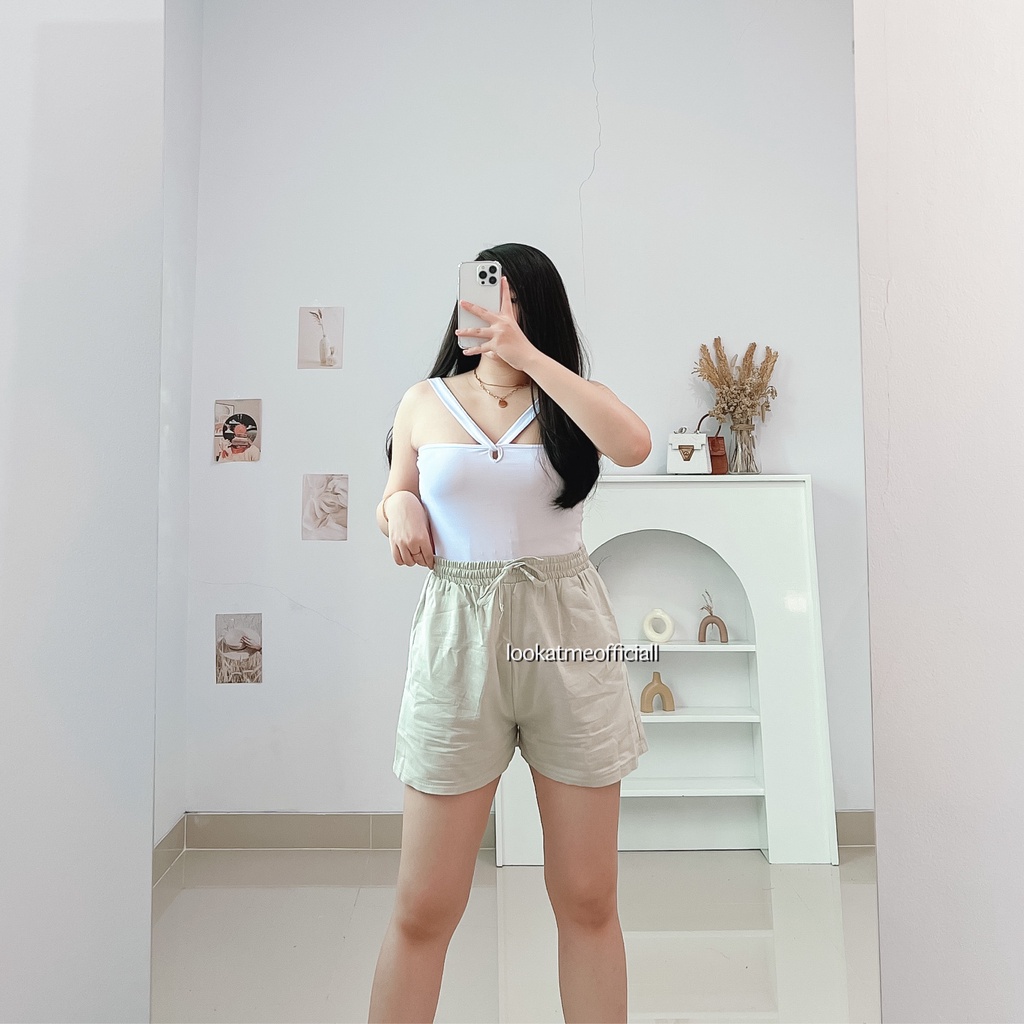 Lookatmeofficial - Celana Pendek Hotpants Wanita Bahan Linen Premium #74