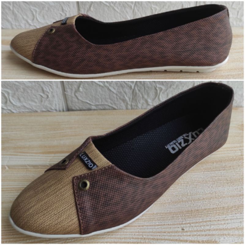 Sepatu Balet Wanita Flat Shoes Kerja Kantoran Kasual Kulit Sintetis Slip On Sol Karet Empuk