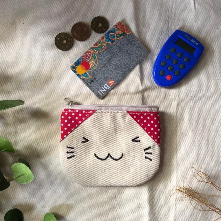 Dompet koin mini resleting lucu karakter cat kucing kanvas heejoubag