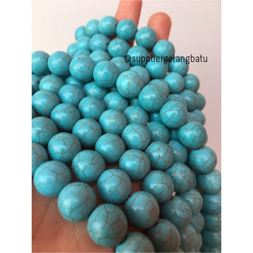 bahan soft blue pirus 12mm natural phyrus howlite serat emas gold akik bahan aksesoris craft grosir