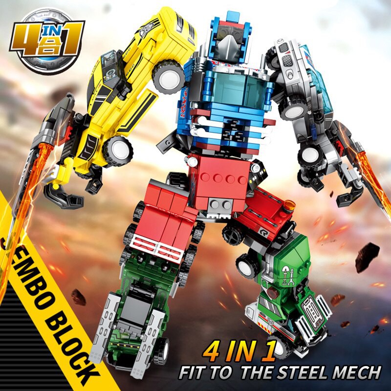 Mainan Edukasi Sembo Block Mecha of Steel Robot Transformers 4 in 1