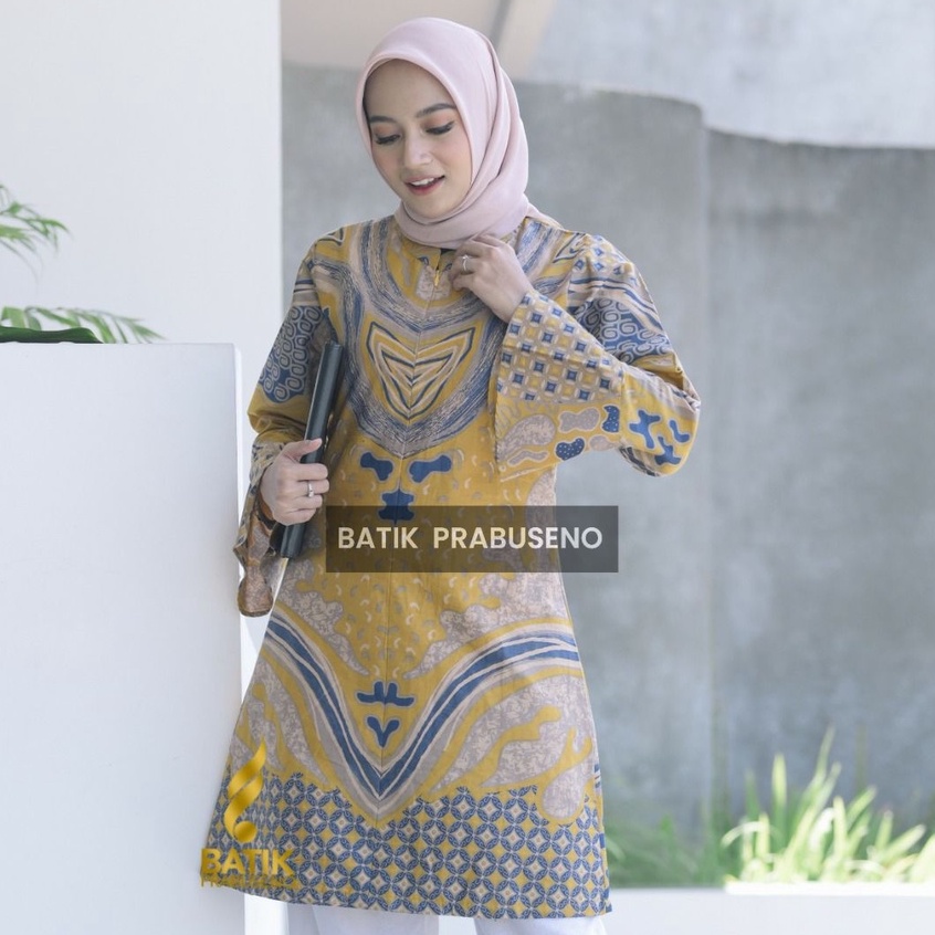 Batik Prabuseno Original Tunik Atasan Batik Wanita Dewasa Lengan Panjang Lapis Full Furing Motif TIA
