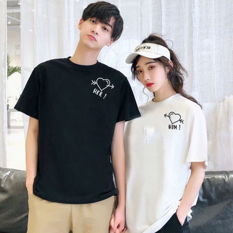 MYSTIQUE.ID-BAJU KAOS COUPLE HER&amp;HIM T-SHIRT LUCU DAN AESTHETIC