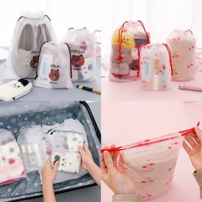 TRAVEL POUCH ORGANIZER SERBAGUNA / POUCH TRANSPARAN / TAS SERUT MAKE UP KOSMETIK MOTIF ANTI AIR