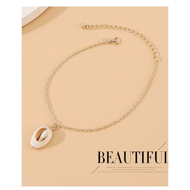 LRC Gelang Kaki Fashion Golden Shell Bead Chain Alloy Y64455