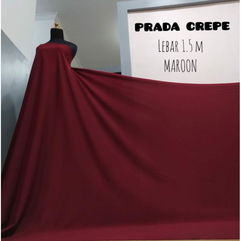 Bahan Kain Prada Crepe  Polos Maroon Lebar 1.5M
