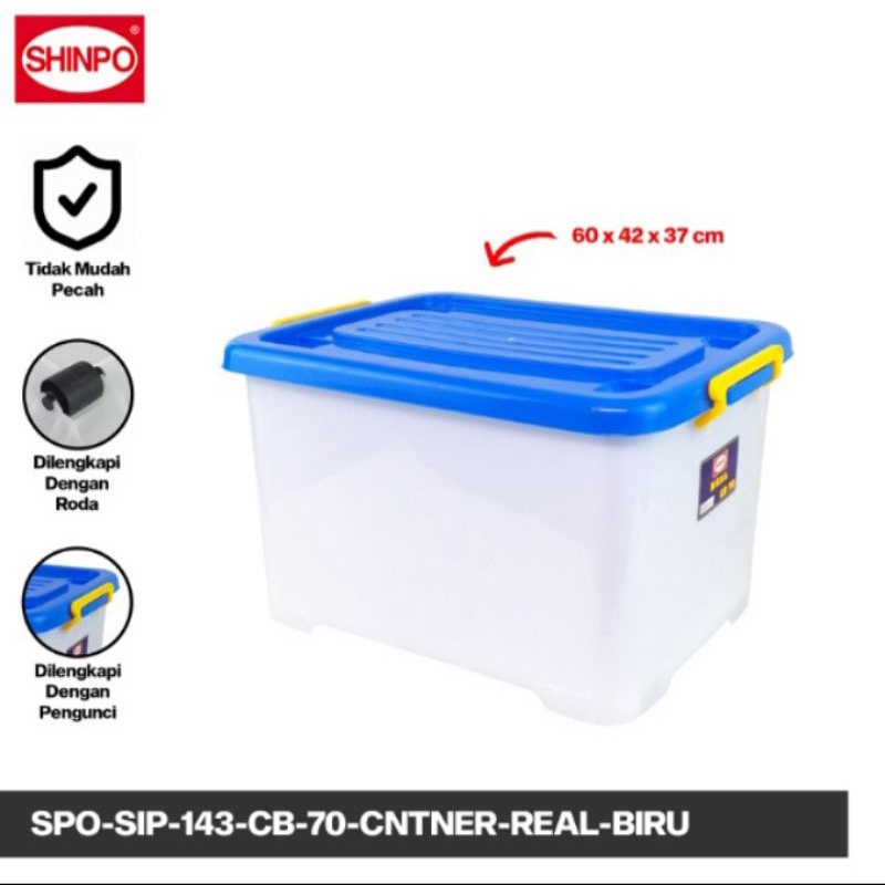 Shinpo Cb 70 sip 143 Kontainer Plastik Dengan Roda Real Container Box Kotak Penyimpanan