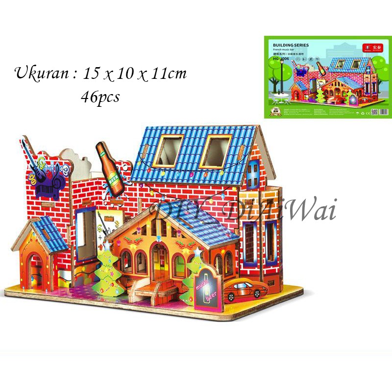 Puzzle 3D DIY bahan kayu FRENCH MUSIC BAR mainan puzzle edukasi anak (kado &amp; pajangan)