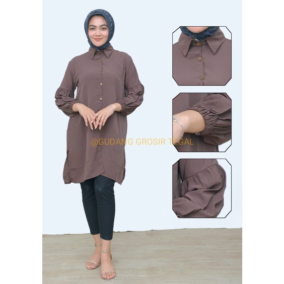 Baju atasan muslim long tunik kemeja tangan balon new 2023