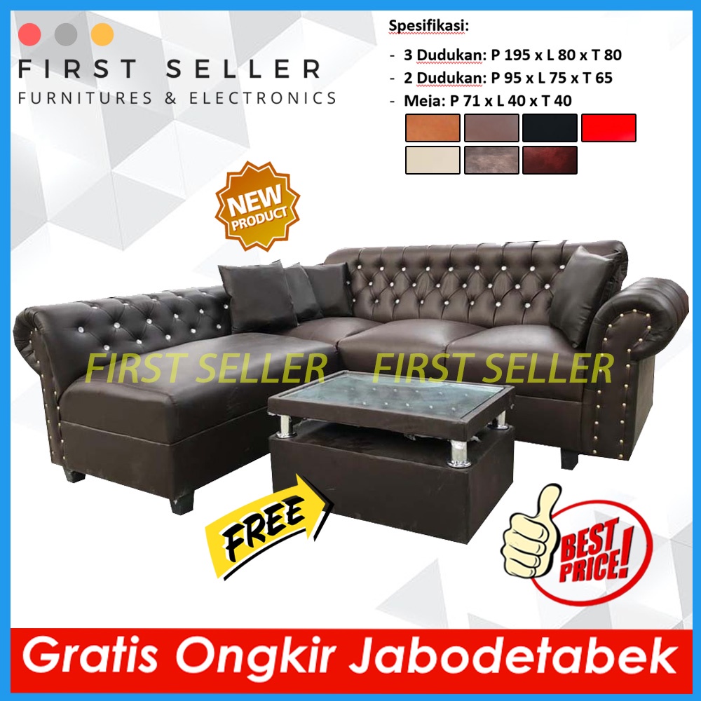 [FREE ONGKIR + MEJA] SOFA L PUTUS KANCING ORCHID EMPUK NYAMAN !!!