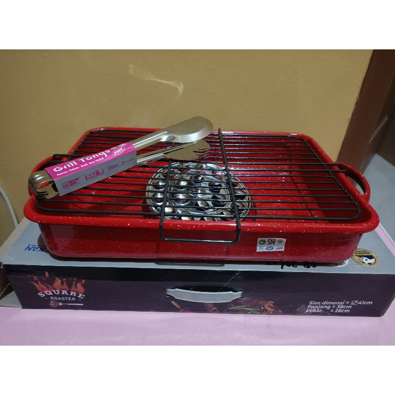 PANGGANGAN / SQUARE ROASTER GRILL BBQ MASPION UKURAN 38 CM / panggang enamel teflon kotak segi