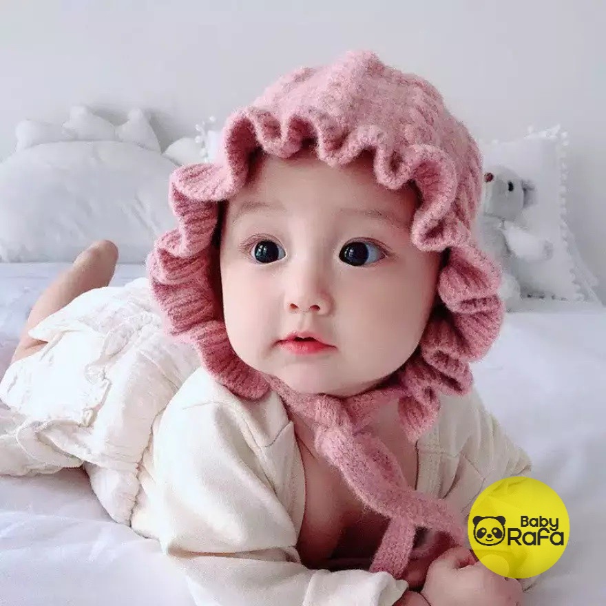 Topi Kupluk Bayi Bonet Bonnet Ruffle hat baby girl perempuan Rajut / Topi Rajut Bonnet Baby Girl Premium