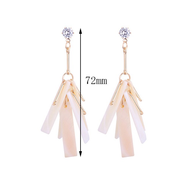 LRC Anting Tusuk Fashion Beige Square Shape Decorated Earrings