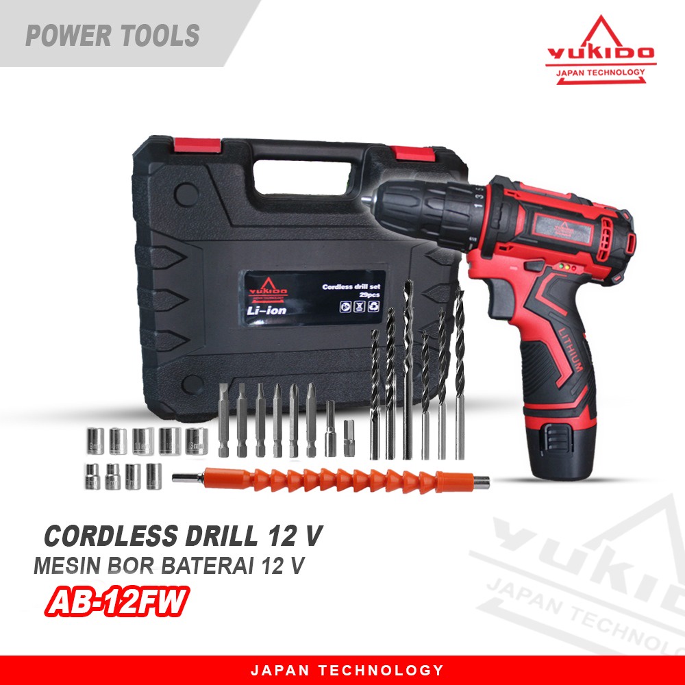 CUCI GUDANG !!! Bor Drill Bor Baterai Cordless YUKIDO seperti JLD Tool 10mm 12V Bor Set Bor drill SUNC TOOL BOR CAS 12V