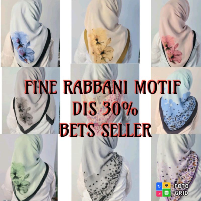 DISKON Jilbab Fine Motif Rabbani Premium KERUDUNG NN Square Lasercut Edition