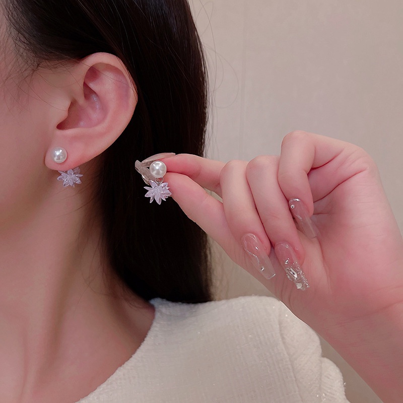 Anting Tusuk Sterling silver 925 Desain Bunga Hias Kristal Zircon + Mutiara Mewah Untuk Wanita