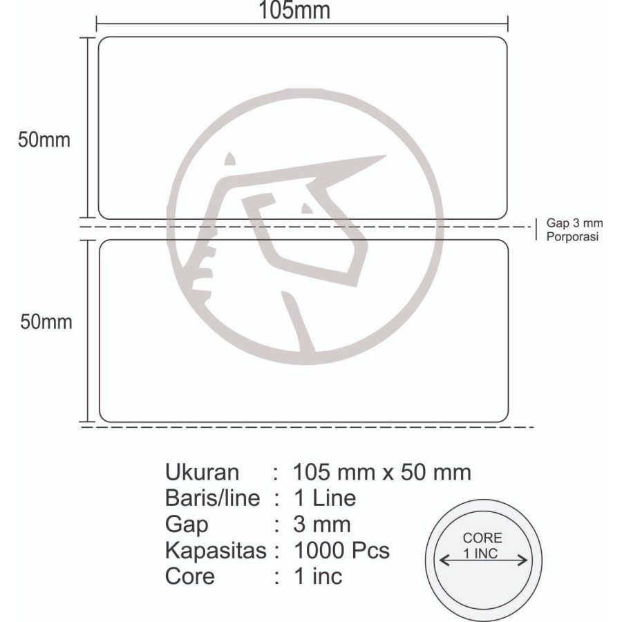 105x50 mm / 105x50mm Semicoat 1Line 1000pcs Core 1&quot; Label Stiker UNICORN