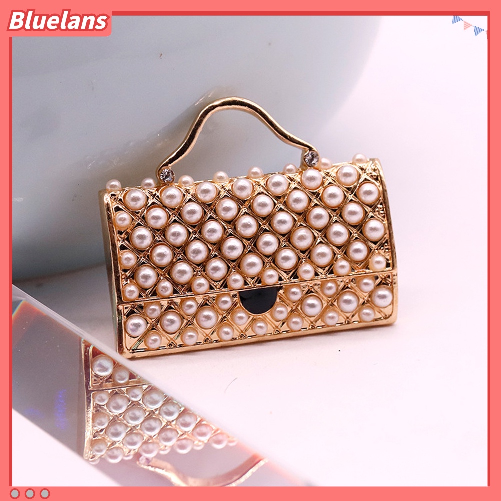 Bluelans Women Handbag Shape Faux Pearl Inlaid Brooch Pin Denim Jacket Collar Badge Gift