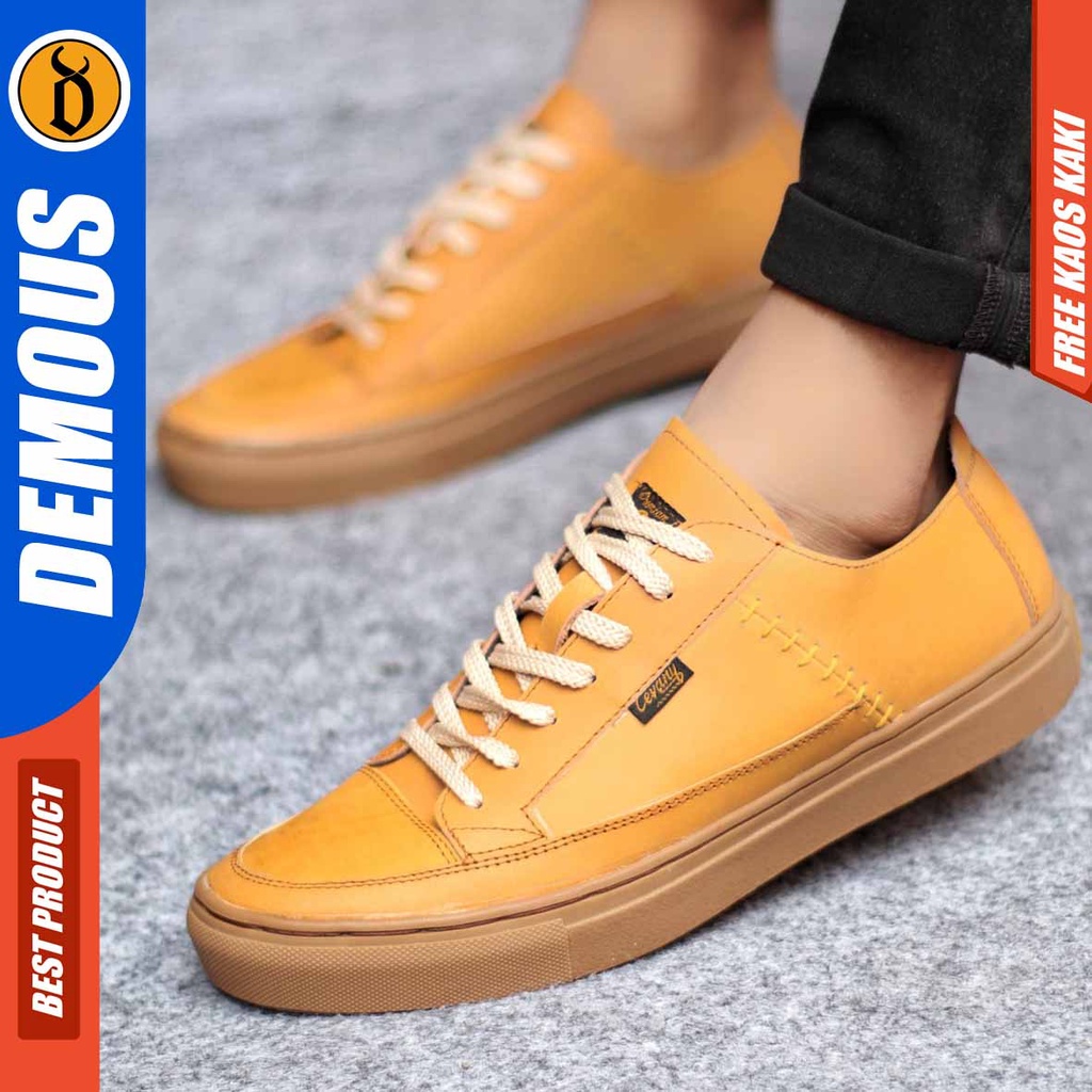 Sepatu Sneakers Casual Pria Kulit Asli Kerja Hitam Demous Dante Low