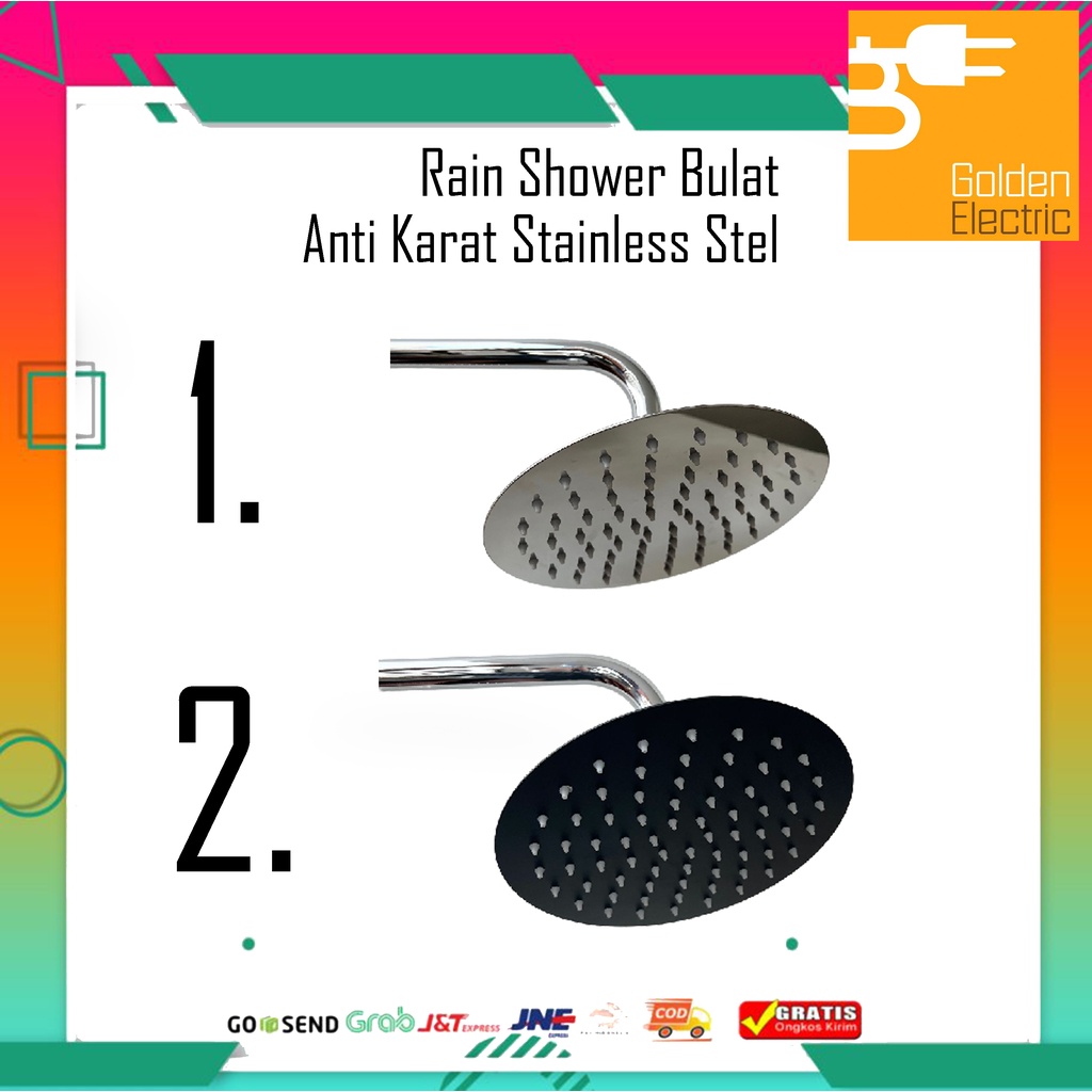 Rain Shower Head Wall Mandi Tembok Stainless Steel Kepala Bulat Hitam Silver