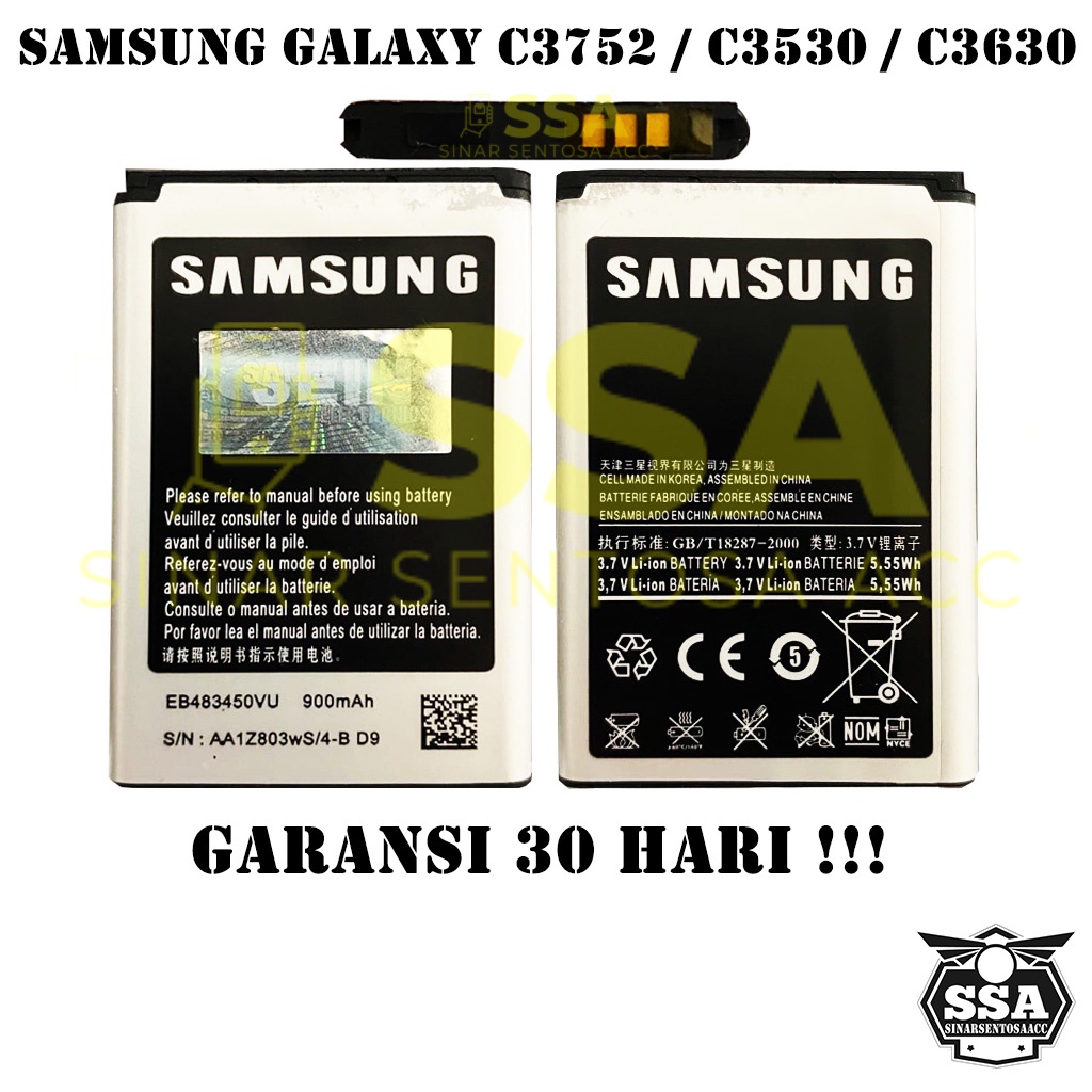 Baterai Original OEM Samsung Galaxy C3752 C3530 C3630 C3528 C3230 C3630C AB483450VU HP Ori Battery Batrai Batre Batu Batere GARANSI AWET MURAH