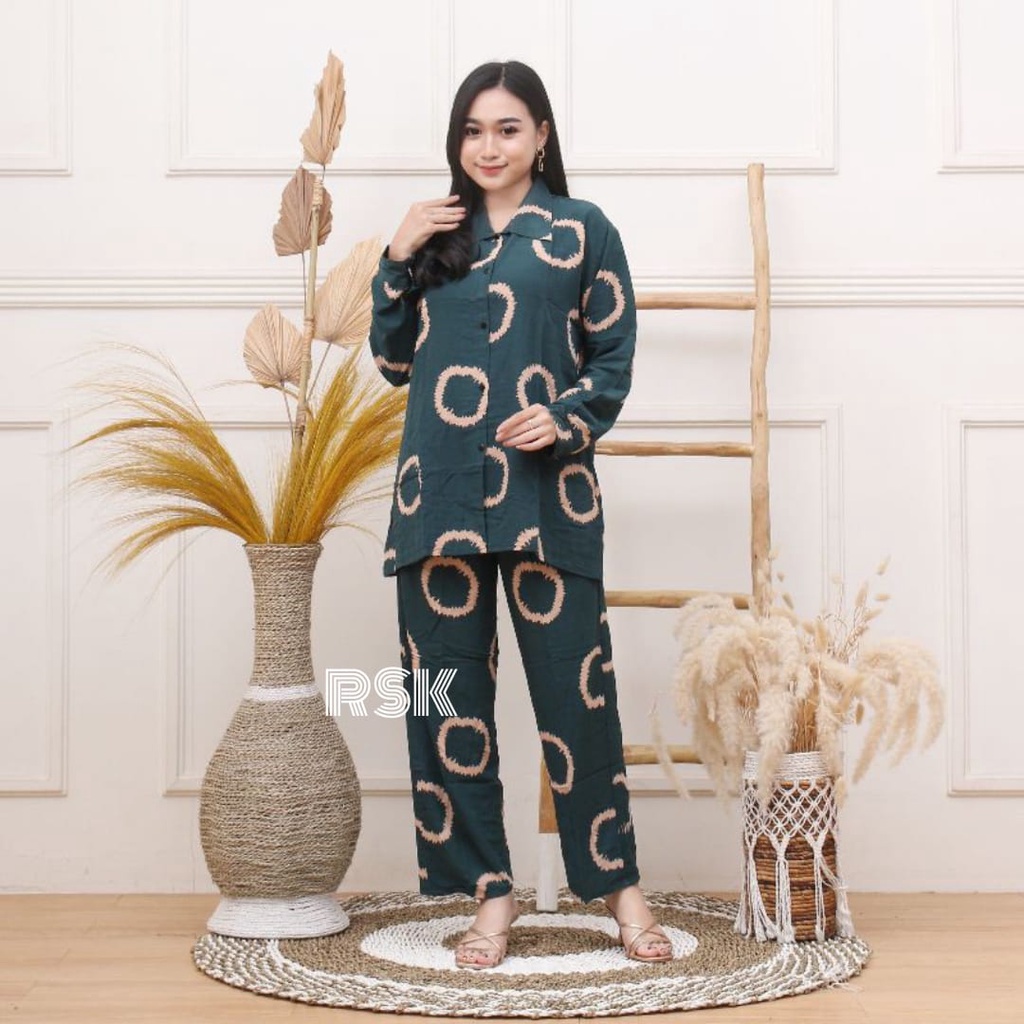 RSK - (BISA COD) Dialy One Set Pajamas Rayon -  Setelan Wanita Lengan Panjang - Setelan Tie Dye Terlaris-CINCIN JOTOL