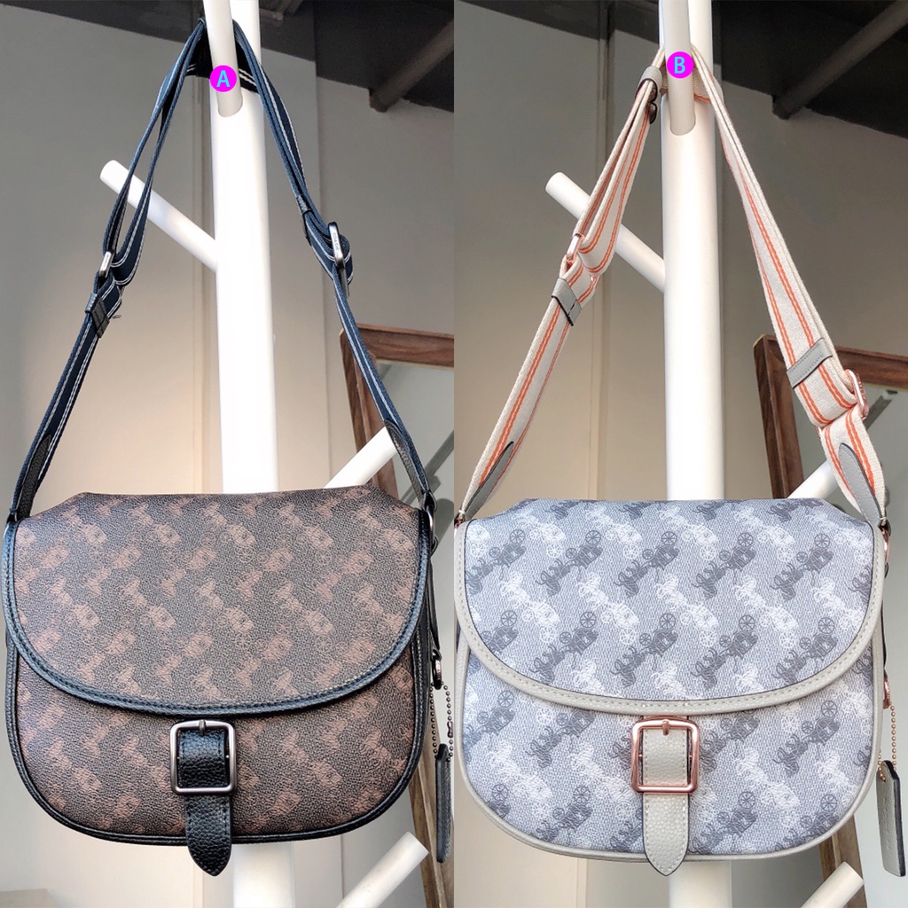 (SameDay Grab) 5383 coach Hitch Crossbody With Horse And Carriage Print Women Men Sling Saddle Bag