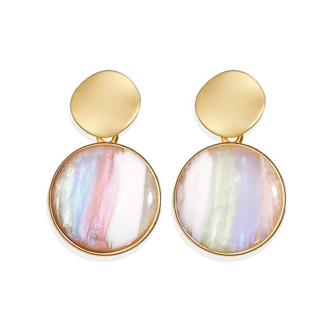 LRC  Anting Tusuk Fashion Color Alloy Inlaid Jade Earrings D31674