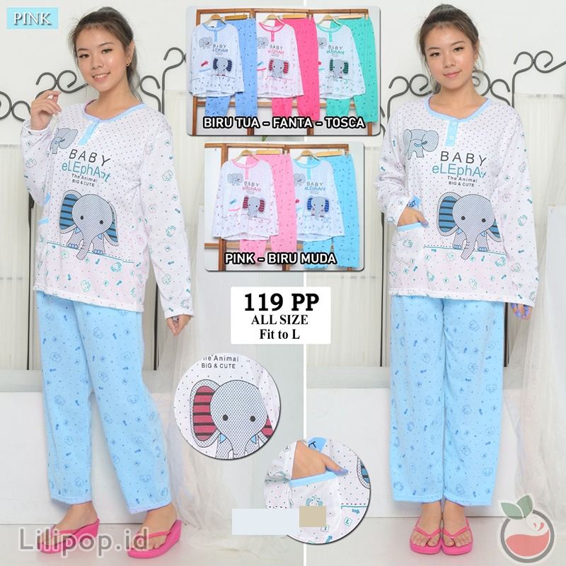 SUNCHERY COD BAJU TIDUR KEKINIAN PP ALL SIZE BAHAN KAOS/BAJU TIDUR PP TERJANGKAU/SLEEPWEAR-ELEPHANTPTH BIRUMUDA