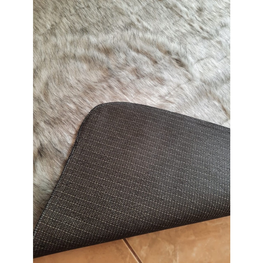 Karpet Bulu Panjang Elf Fur 100x150 Tikar Lantai Anti Slip Silver Grey-3