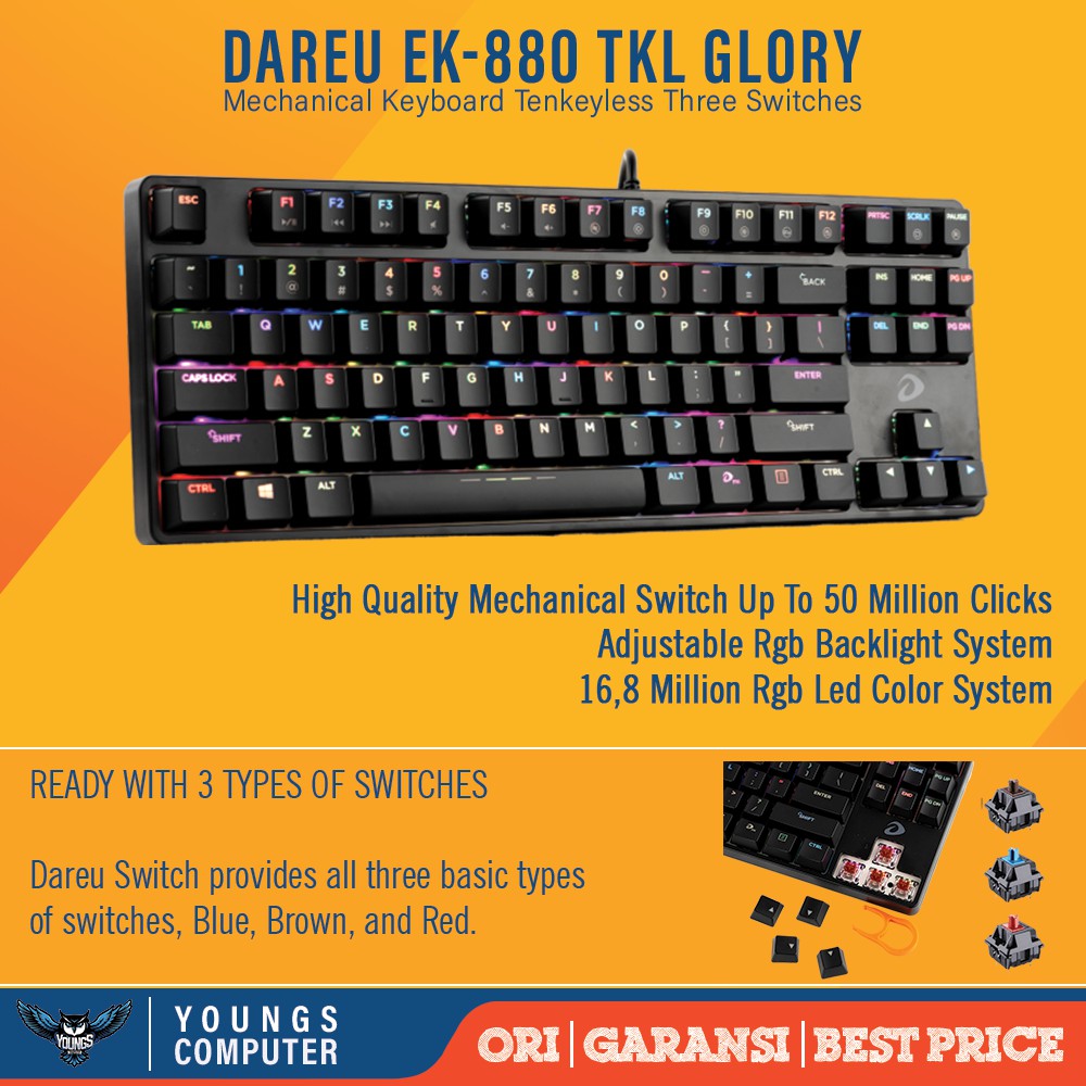 DAREU EK-880 TKL GLORY RGB MECHANICAL GAMING KEYBOARD TENKEYLESS EK880