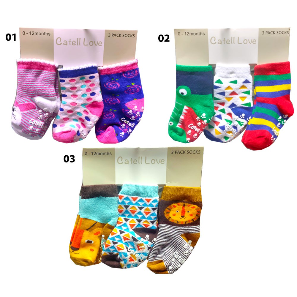 Kaos Kaki Catell Love 3pcs Kaos Kaki Bayi 0-12m Alas Karet