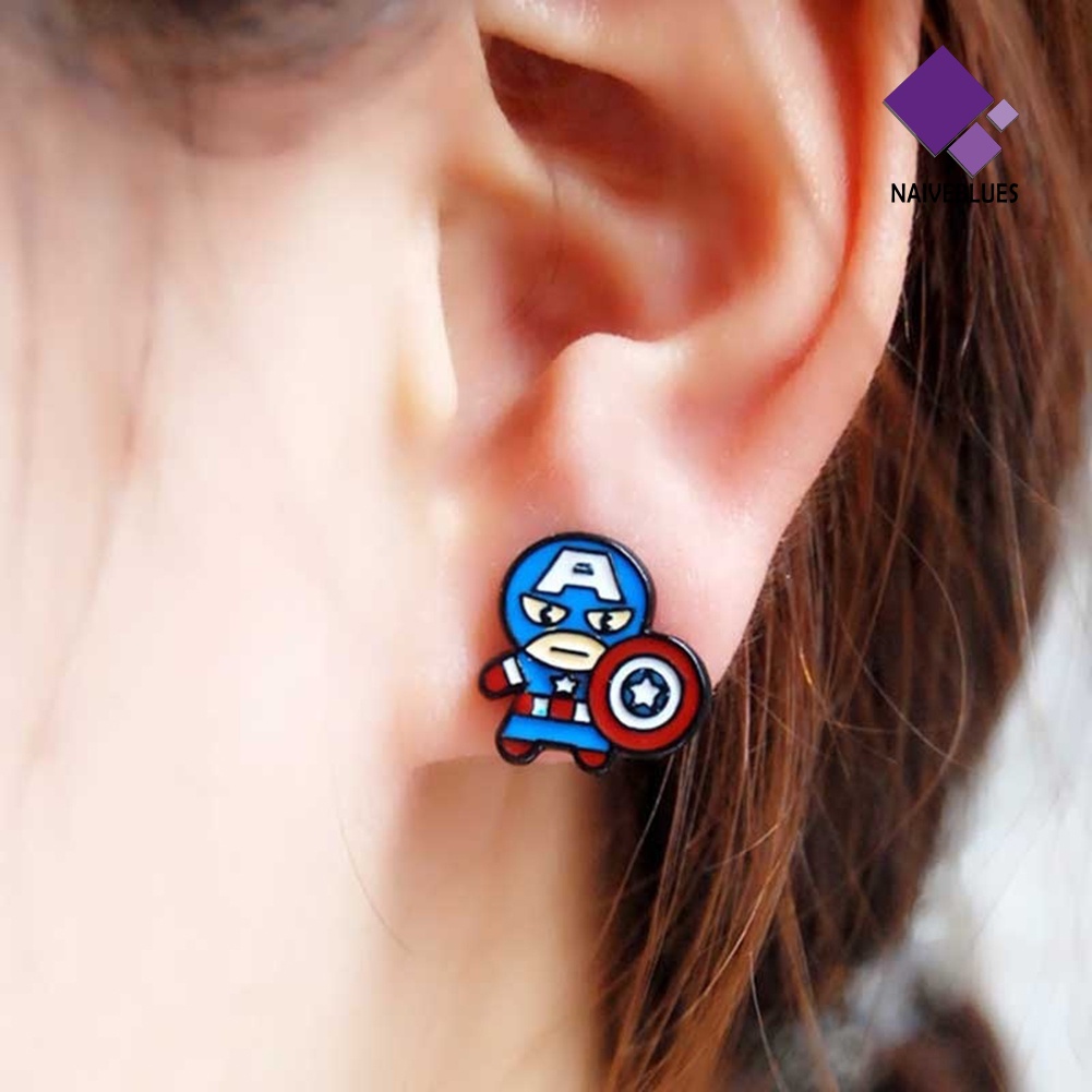 Anting Stud Enamel Desain Kartun Spiderman Deadpool Captain