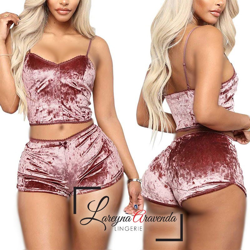 Setelan Baju Tidur Simple Celana Pendek Model Beludru DS009