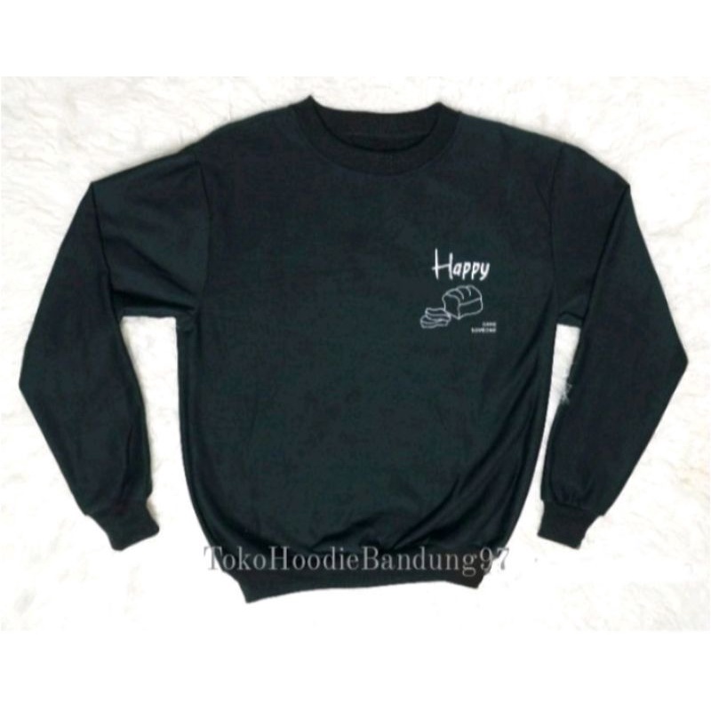 SWEATER HOODIE WANITA CREWNECK HAPPY OVERSIZE
