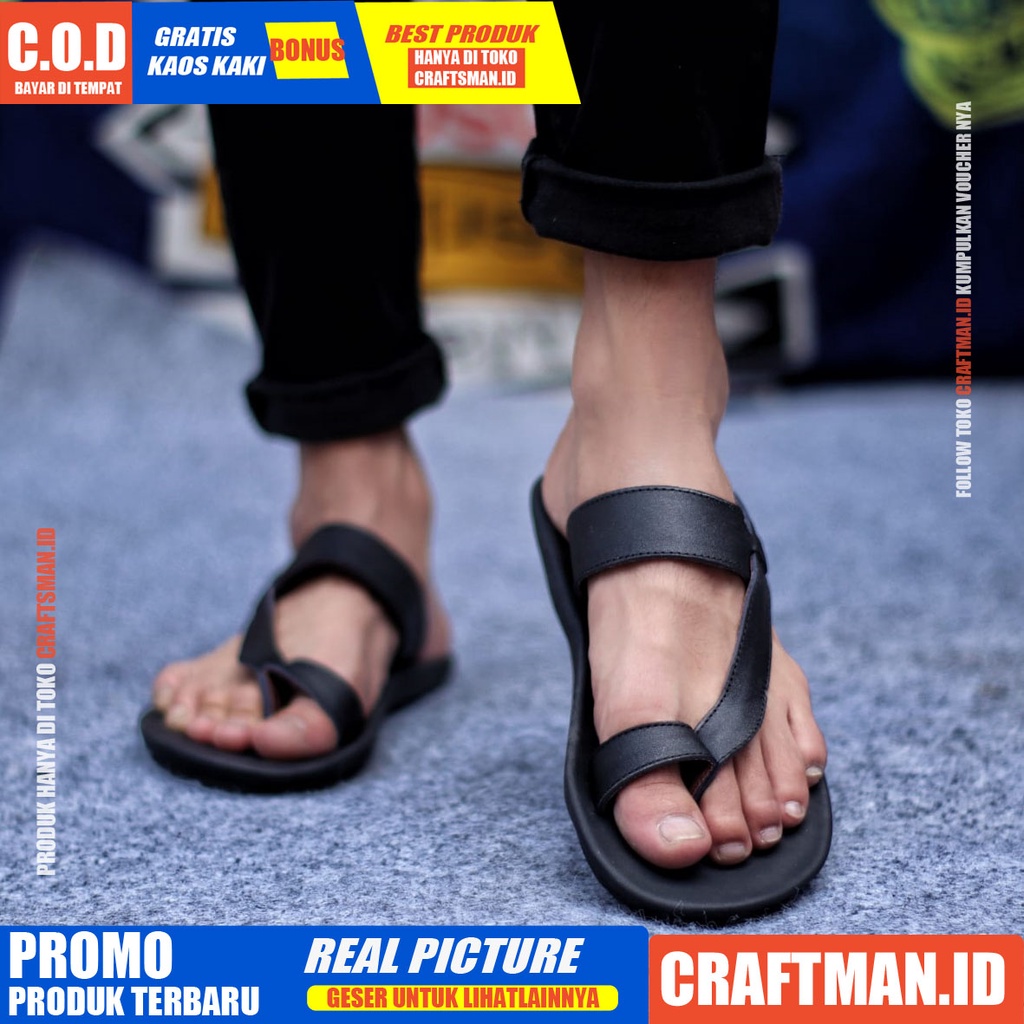 CRAFTS IMPLUSE SANDAL KULIT PRIA BLACK BROWN SENDAL CASUAL PRIA