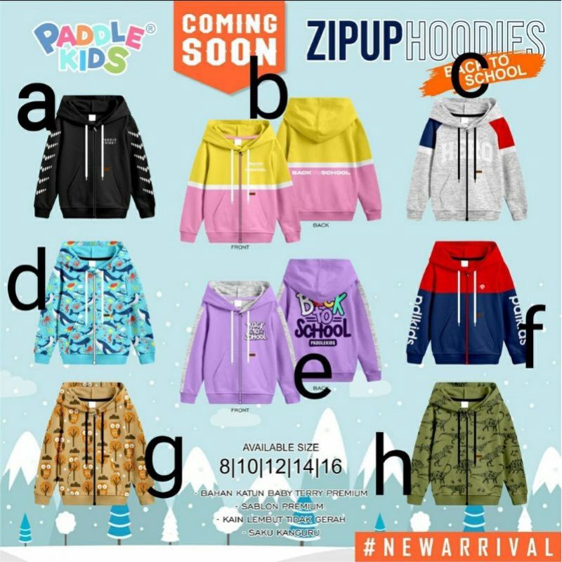 Jaket zipup hoodies paddle kids jaket anak hoodie by paddlekids size junior 7-17 tahun , Jacket hoodie ziper unisex paddle kids junior