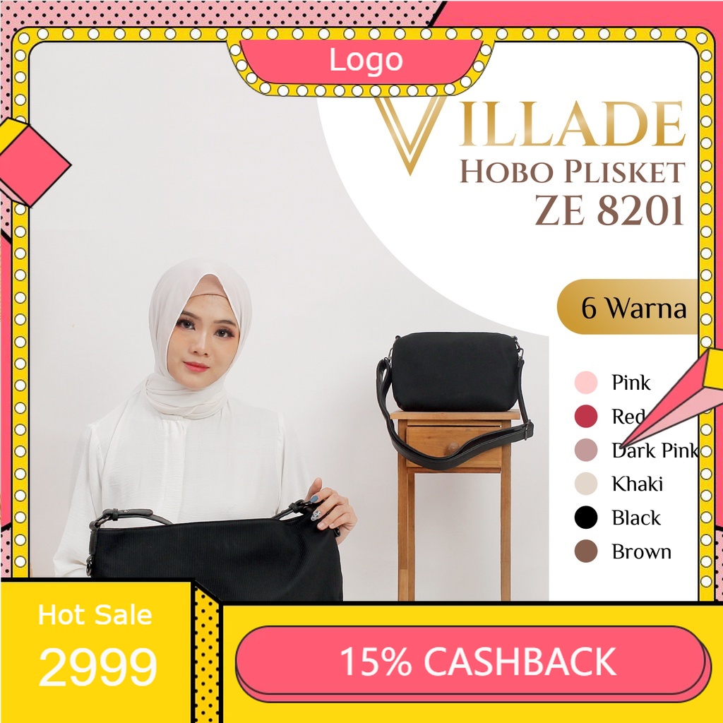 Tas Wanita Hitam Black Import Villade Hobo plisket 8201 | Hobo Bag | Woman Bag | Tas Wanita Elegan