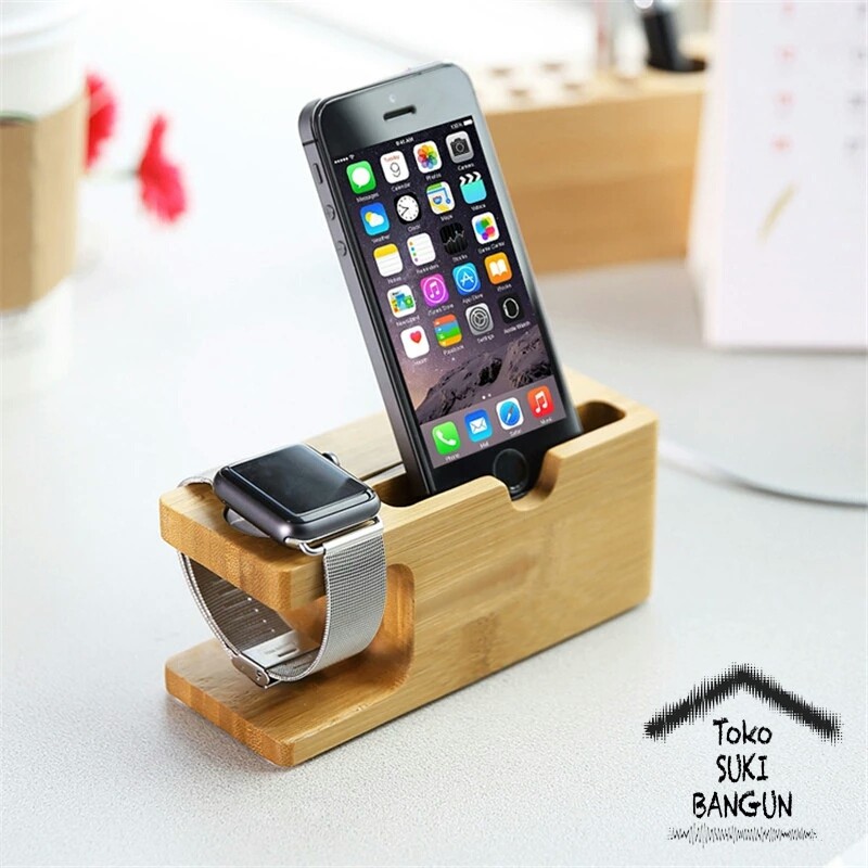 Bamboo Wooden Charging Dock Station for Apple Watch 38mm 40mm 42mm 44mm iPhone