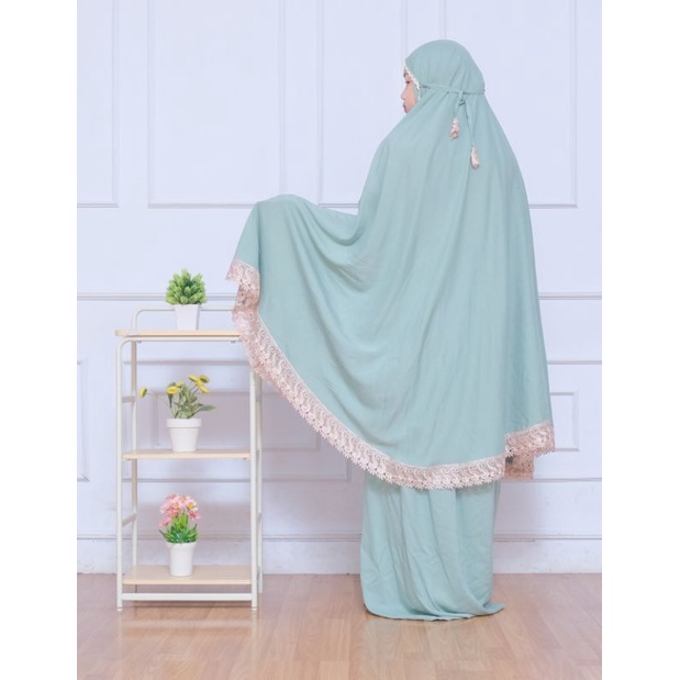 Mukena Rayon Dewasa  2in1 Mukena Resleting Renda Giper