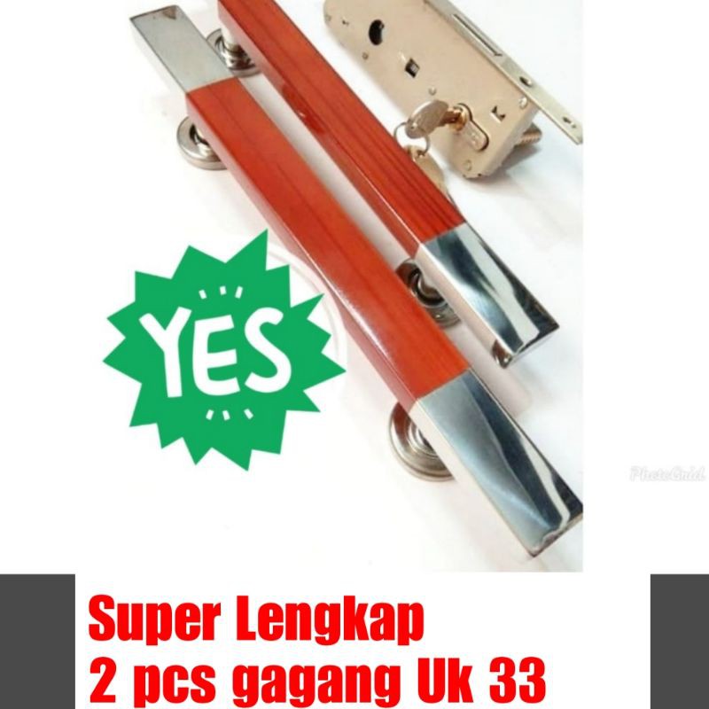 Kunci pintu set stanlis,handle besar set stanlis kunci pintu kupu kupu kunci handle pintu dua dobel 2 pull handle stanlis 33 cm + body pelor stainless