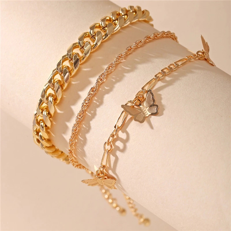 Gelang Kaki Multilayer Dengan Liontin Butterfly Gaya Retro Korea