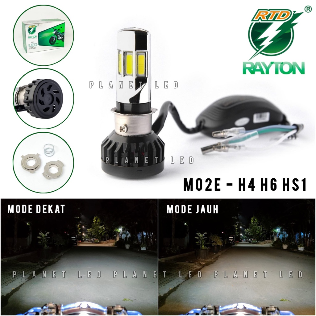 ORIGINAL RTD Rayton - Lampu Depan LED WARMWHITE 6 Sisi M02E + Kipas - Socket H4 H6 HS1 Headlamps Lig