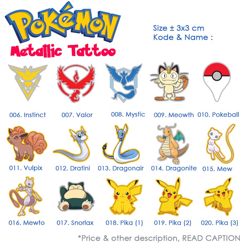 Temporary Tatto Lucu Gambar Pokemon, Temporary Tatto Bahan Kosmetik Tahan Lama