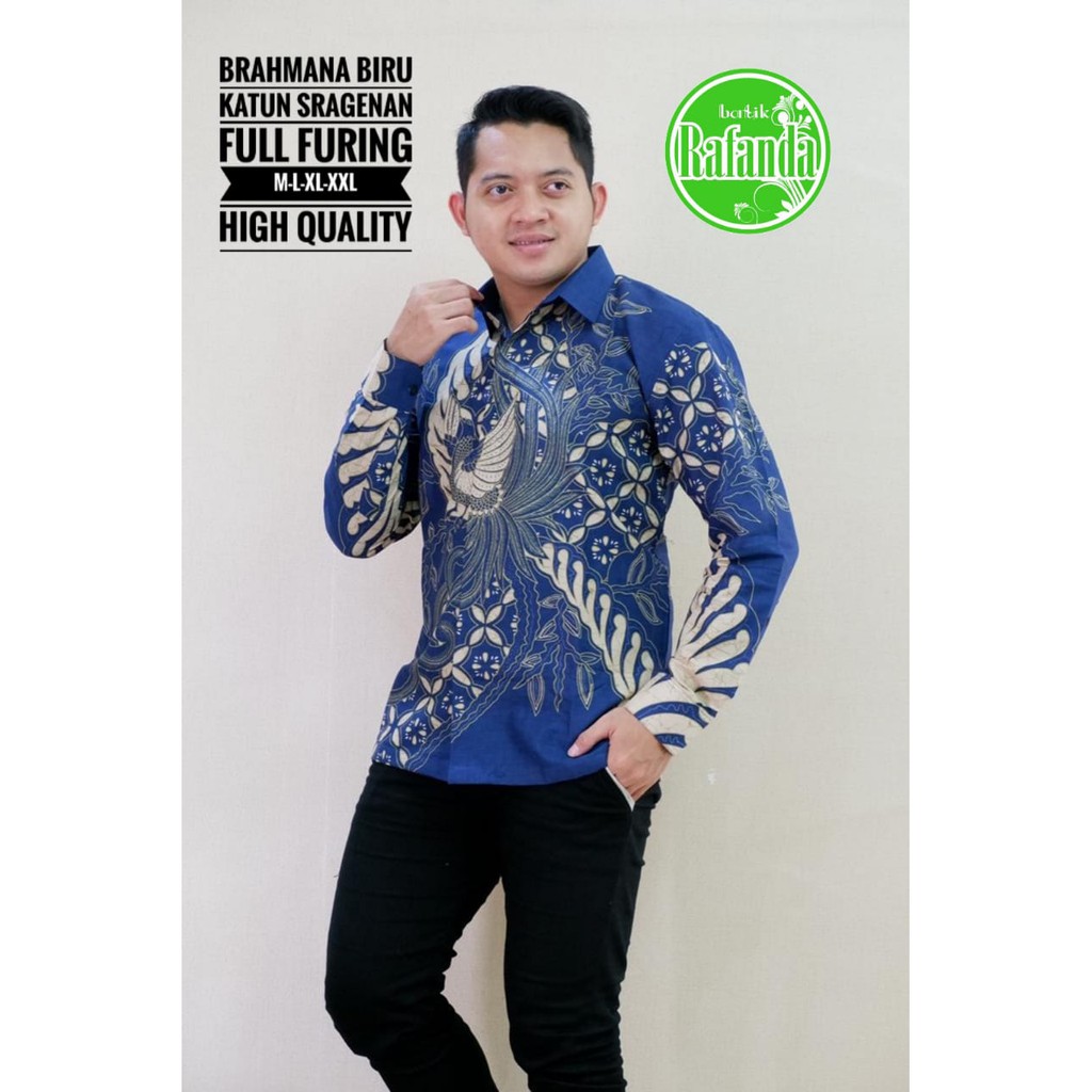 BRAHMANA BIRU RAFANDA BATIKSOLOAMANAH BAJU KEMEJA BATIK SOLO PRIA LENGAN PANJANG PENDEK LAPIS FURING ATASAN BATIK PREMIUM MODERN KATUN HALUS BANGAU WARNA GURDO EMAS TRESNO KARISMA MERAH ALBANI MAHKOTA BUNGA SATRIO SAE PRAKARYA NAGA BIRU BRAHMANA BIRU KLA