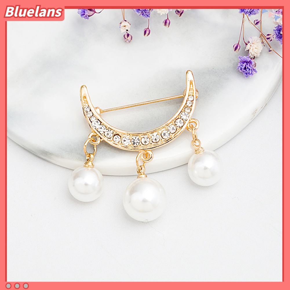 Bluelans 2Pcs Bros Pin Bentuk Setengah Lingkaran Aksen Mutiara Imitasi Untuk Pakaian