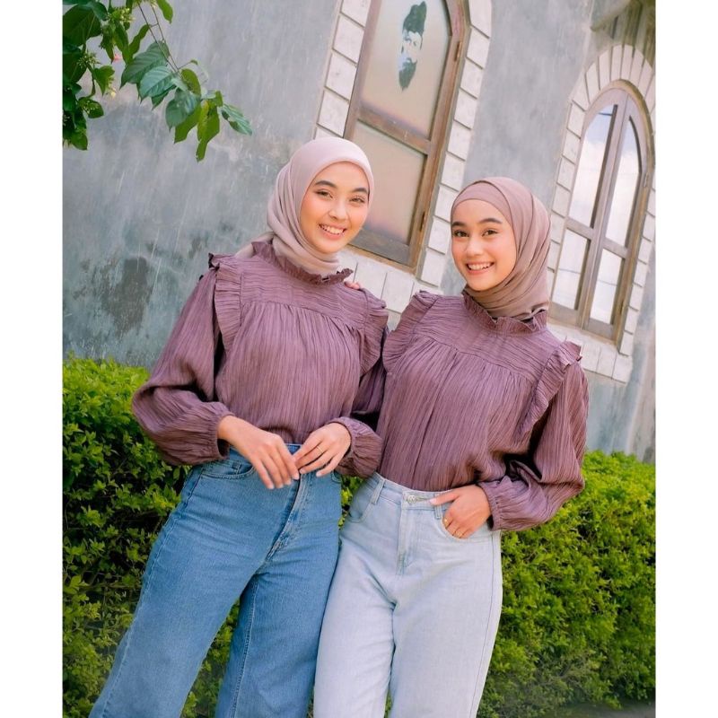 BLOUSE CRINKLE LADY SHENA ATASAN WANITA KOREAN STYLE