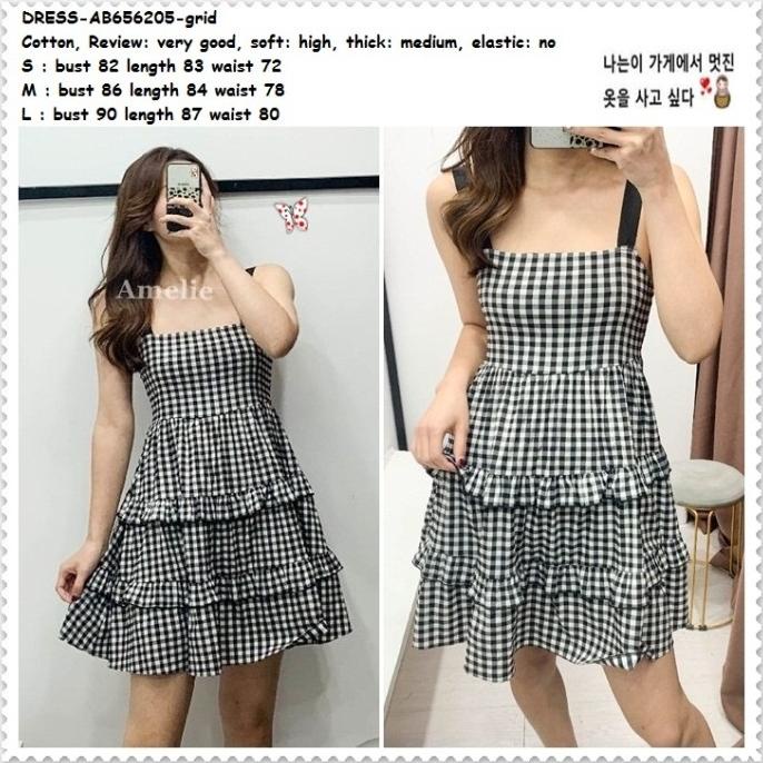 AB656205 Casual Layer Mini Dress Kotak Hitam Putih Wanita Korea Import