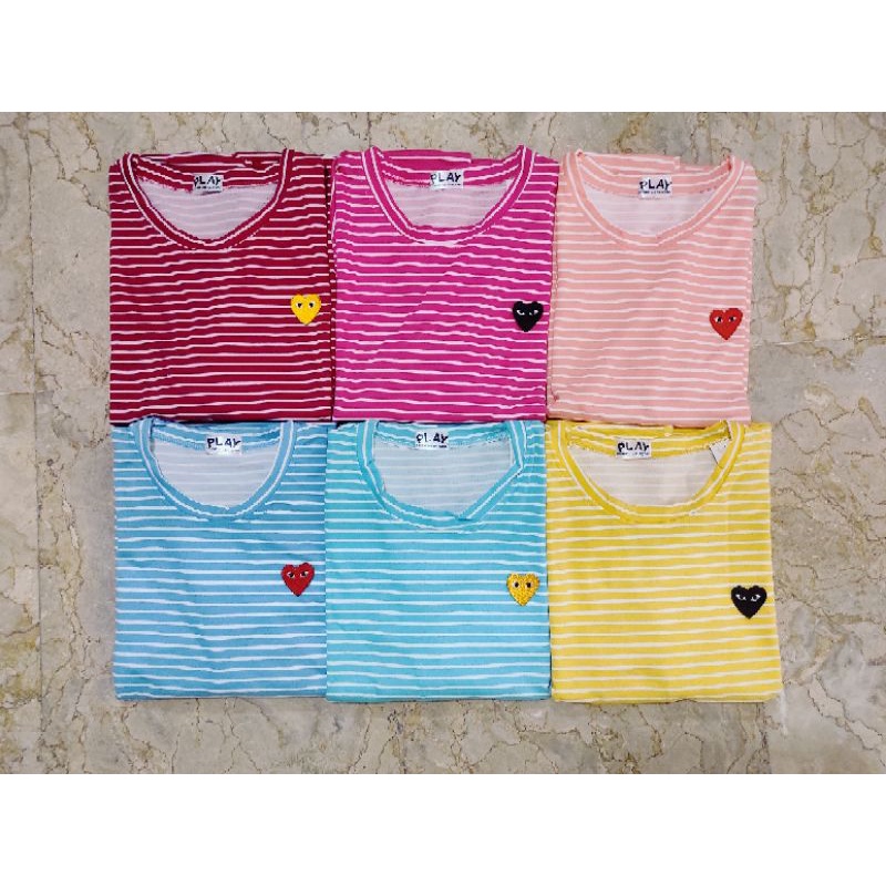 Longsleeve CDG PLAY Stripe 2 Lengan Panjang CDG Garis Heart Hati